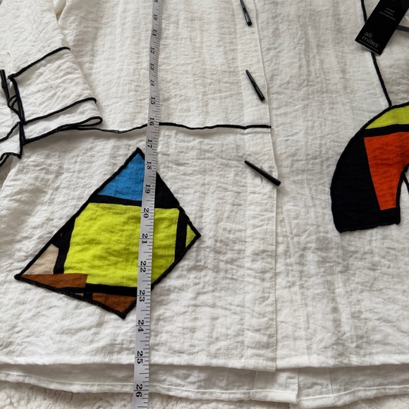 Ali Miles Pop Art Patchwork White/Cream Tunic Shirt with Abstract Accents-XS(S/M - Picture 13 of 16